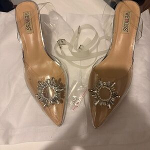 Wet Kiss Women’s Silver Clear High Heels Pumps Crystal Rhinestone Size 9